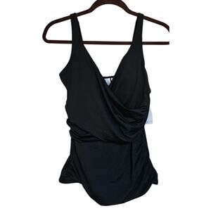 NWT Womens Dolphin Aquashape Wrap Tankini Swimsuit Top Black Size Medium